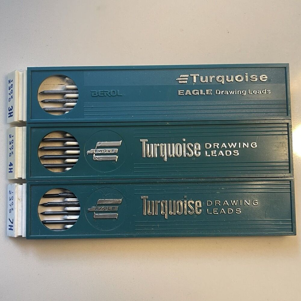Vintage Berol/Eagle Turquoise Drawing Leads Lot of 3 Variety 3H, 4H, 7H PHOTOS
